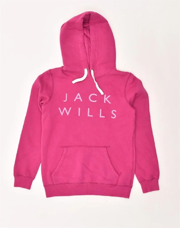 JACK WILLS Womens Graphic Hoodie Jumper UK 6 XS Pink Cotton