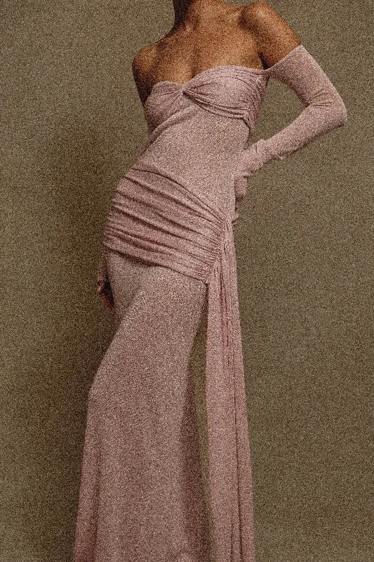 Ingrid Metallic Knit Maxi Dress - Baby Pink