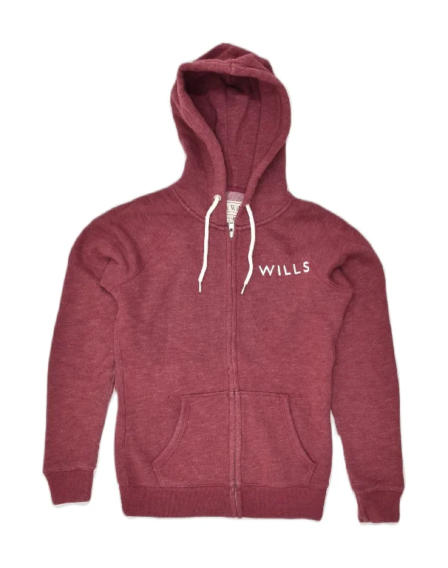 JACK WILLS Womens Zip Hoodie Sweater UK 8 Small Burgundy Cotton