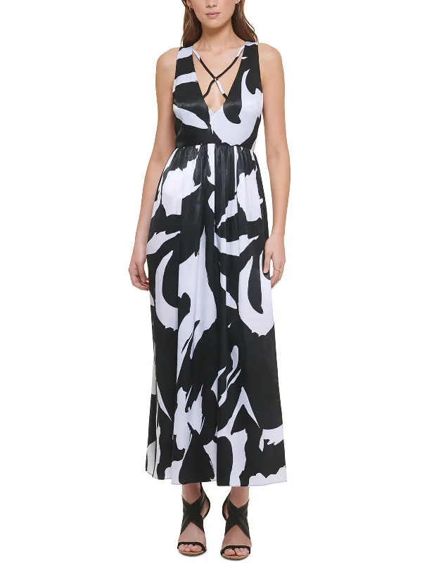 Womens Printed Polyester Midi Dress