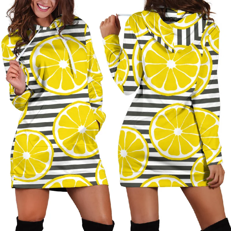 Slice Of Lemon Design Pattern Women'S Hoodie Dress