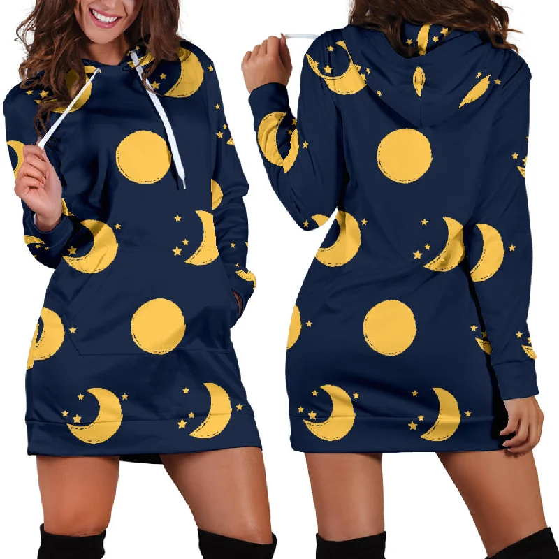 Moon Star Pattern Women'S Hoodie Dress