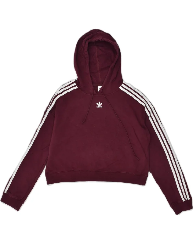 ADIDAS Womens Crop Hoodie Jumper UK 12 Medium  Burgundy Cotton