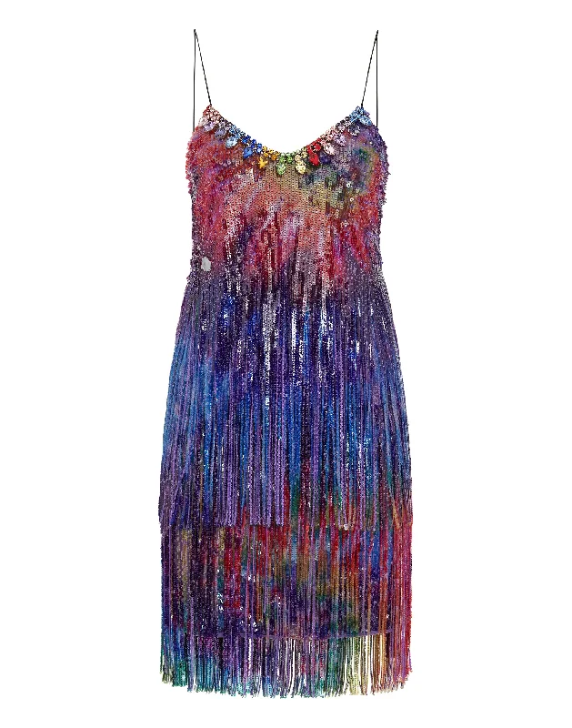 Short Dress Paillettes Fringe  Tie dye