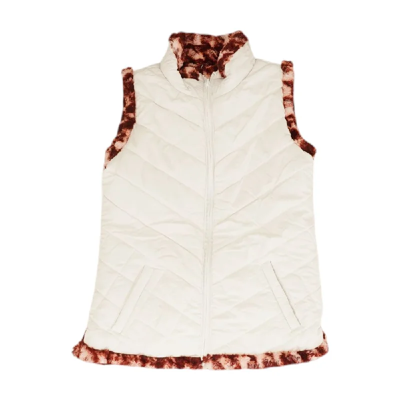 White Solid Reversible Puffer Vest