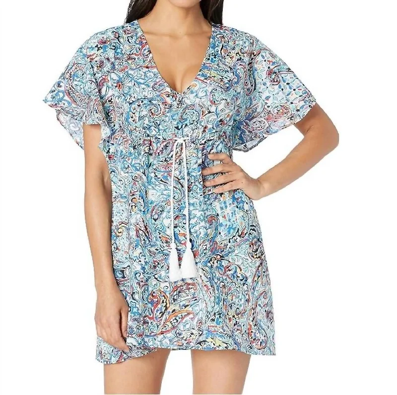 Mystic Paisley Flutter Sleeve Dress In Blue