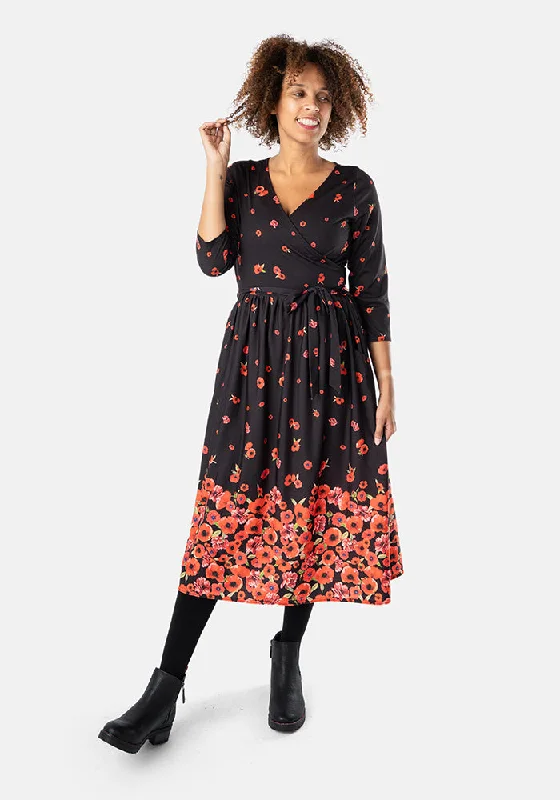 Ruby Poppy Border Print Midi Dress