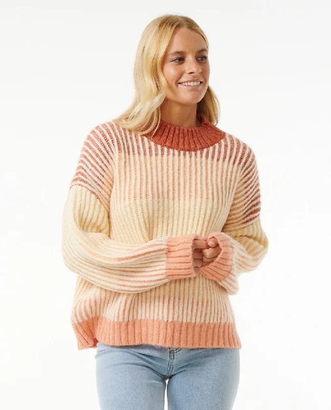 Soleil Rib Knit Crew - Burnt Red