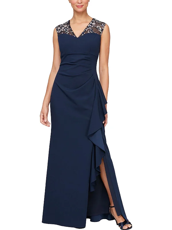 Womens Embroidered Long Evening Dress