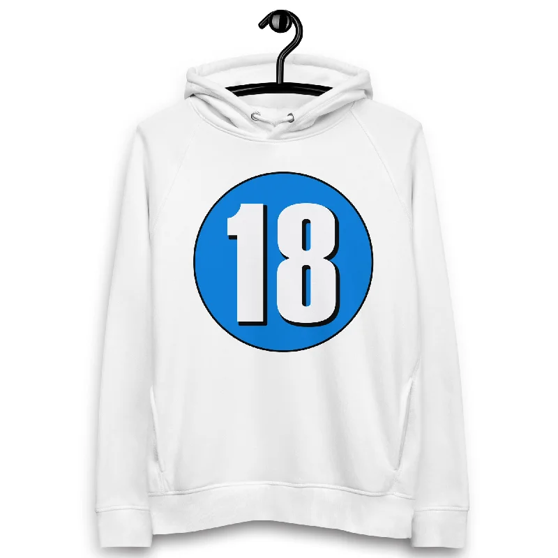 Unisex pullover hoodie: White on Blue 18