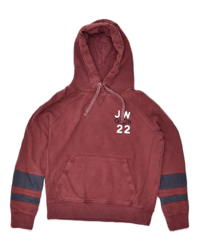 JACK WILLS Womens Loose Fit Graphic Hoodie Jumper UK 10 Small Burgundy