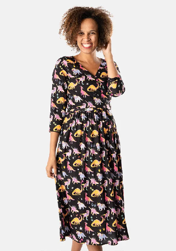 Starossaurus Cosmic Dinosaur Print Midi Dress