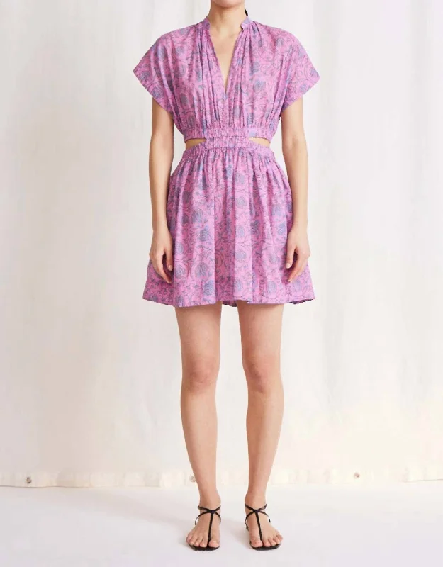 Pola Cut-Out Mini Dress In Sun Faded Floral Fuchsia