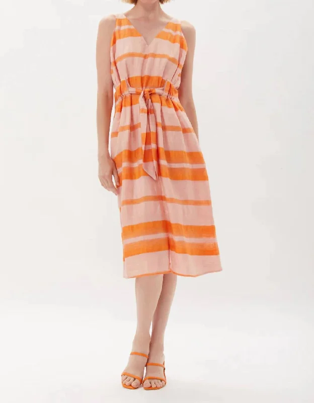 Shell Tangerine Stripe Dress In Pink Multi