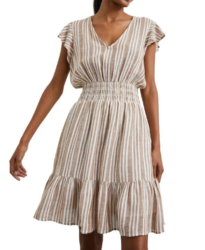 Tara Stripe Ruffle Sleeve Dress In Palo Santo