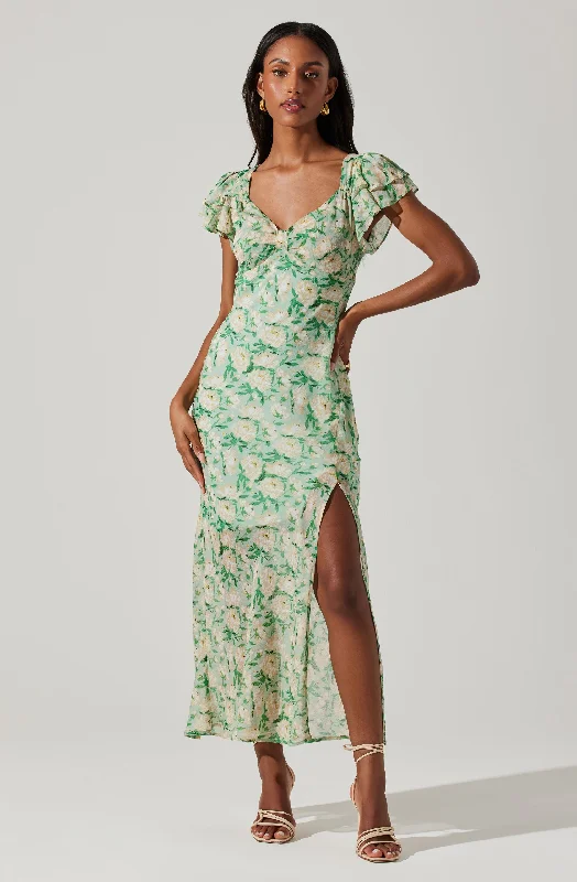 Maisy Floral Flutter Sleeve Midi Dress