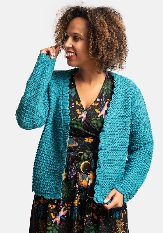 Teal Long Sleeve Scallop Cardigan