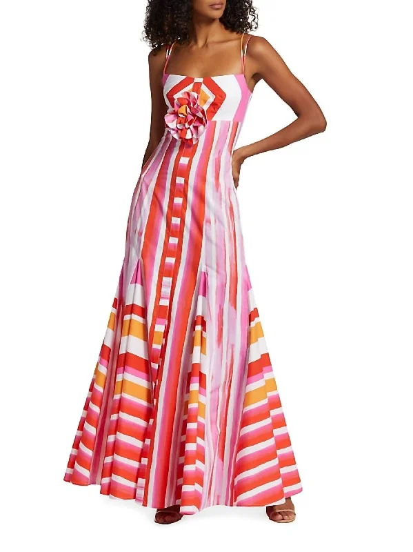 Catania Gown In Rouge Orange Stripes