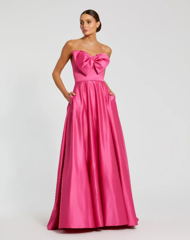 Pink Strapless A-Line Bow Ballgown