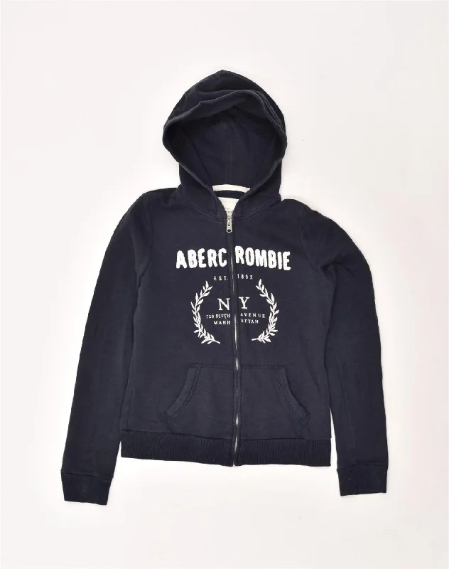 ABERCROMBIE & FITCH Womens Graphic Zip Hoodie Sweater UK 14 Medium Blue