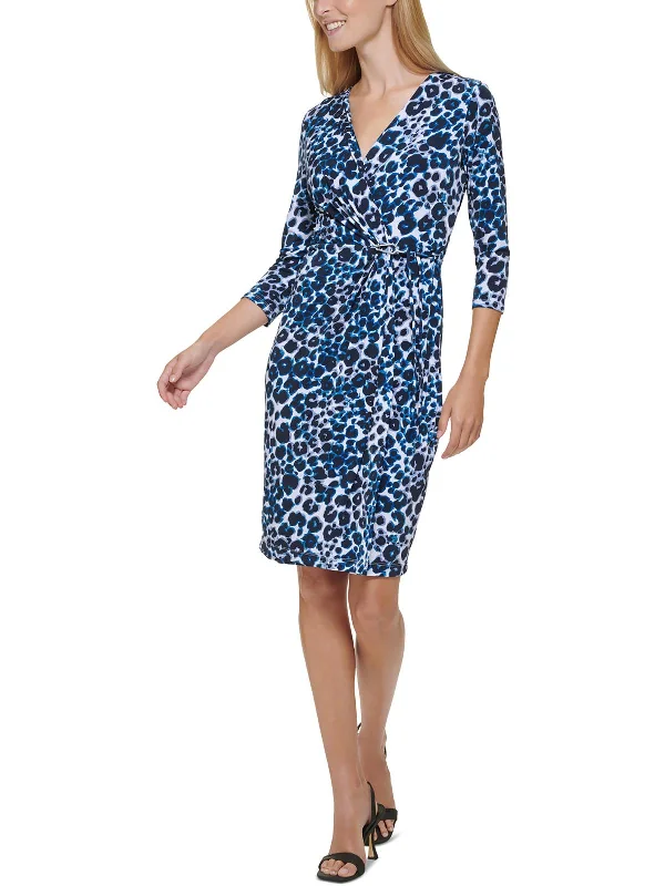 Womens Buckle Polyester Wrap Dress