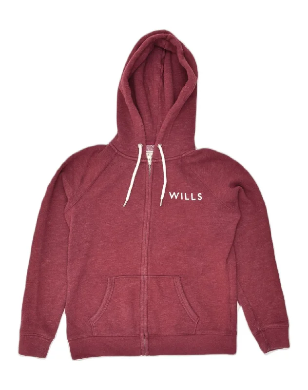 JACK WILLS Womens Zip Hoodie Sweater UK 14 Large  Burgundy Cotton