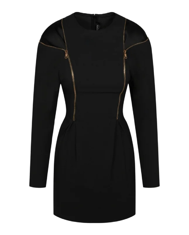 Double Zip Long Sleeve Cocktail Dress