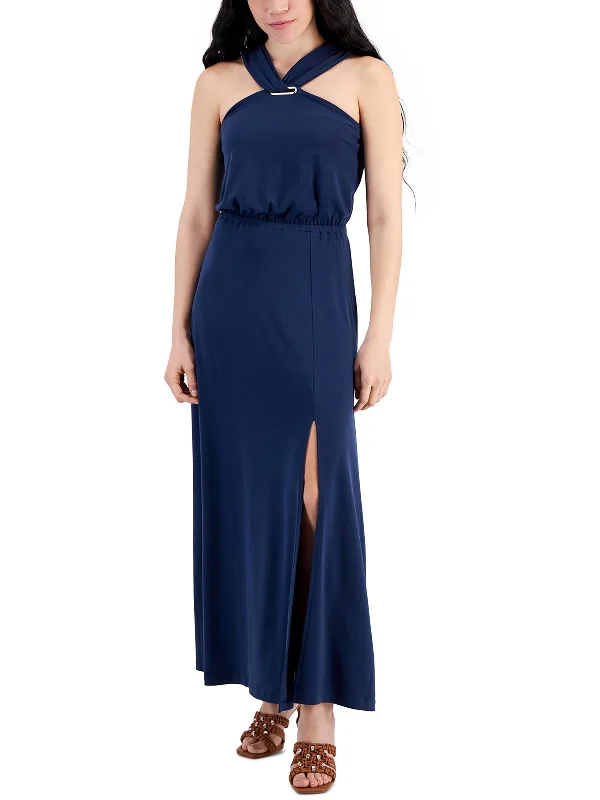 Petites Womens Halter Jersey Maxi Dress