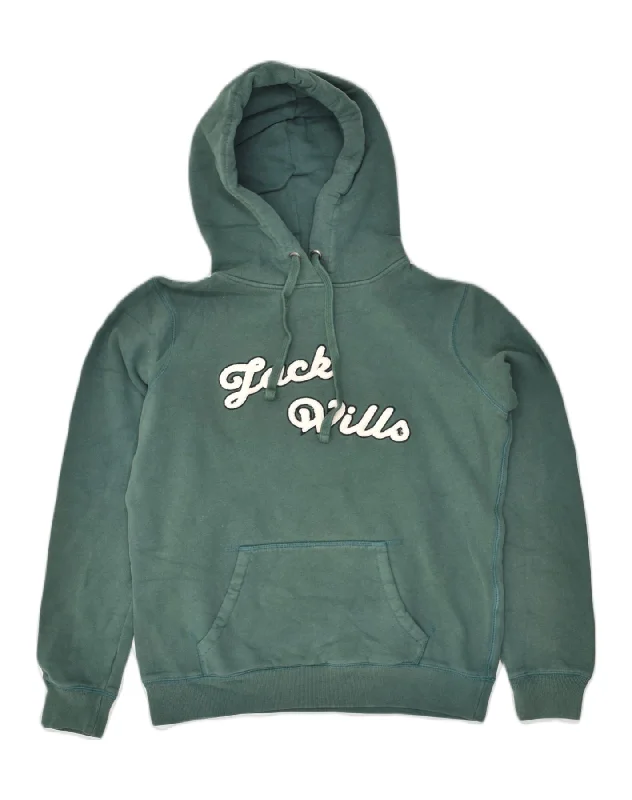 JACK WILLS Womens Graphic Hoodie Jumper UK 10 Small Green Cotton