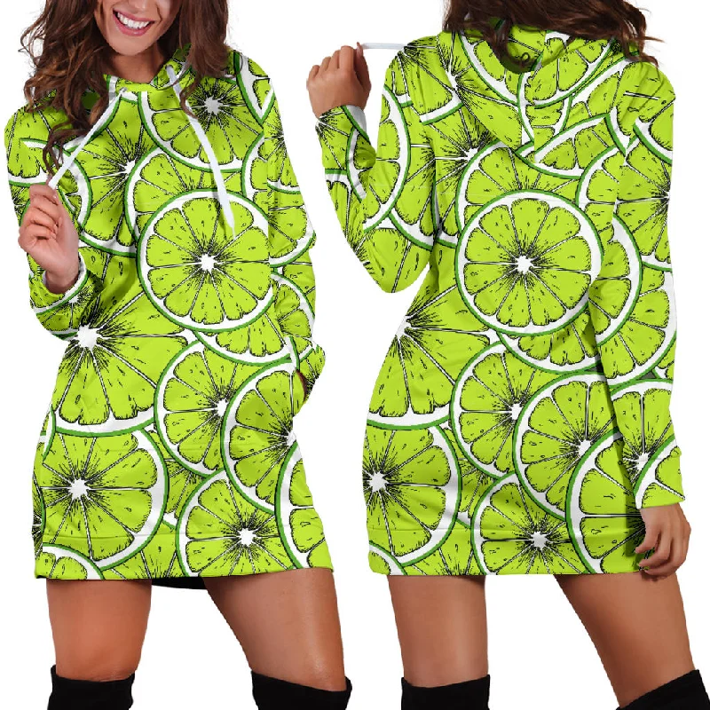 Slices Of Lime Design Pattern Women'S Hoodie Dress