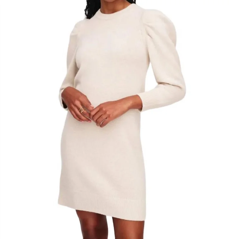 Cashmere Blend Puff Sleeve Dress In Ivory