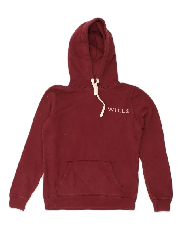 JACK WILLS Womens Graphic Hoodie Jumper UK 8 Small Maroon Cotton