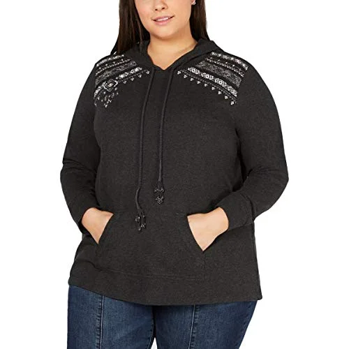 Plus Size Cotton Embroidered Embellished Hoodie