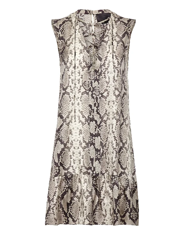 Python Print Twill Flare Mini Dress