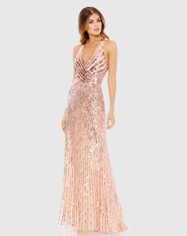 Sleeveless Faux Wrap Sequin Embellished Cut Out Back