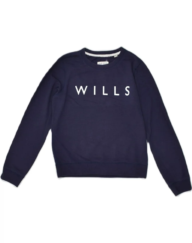 JACK WILLS Womens Graphic Sweatshirt Jumper UK 10 Small  Navy Blue Cotton