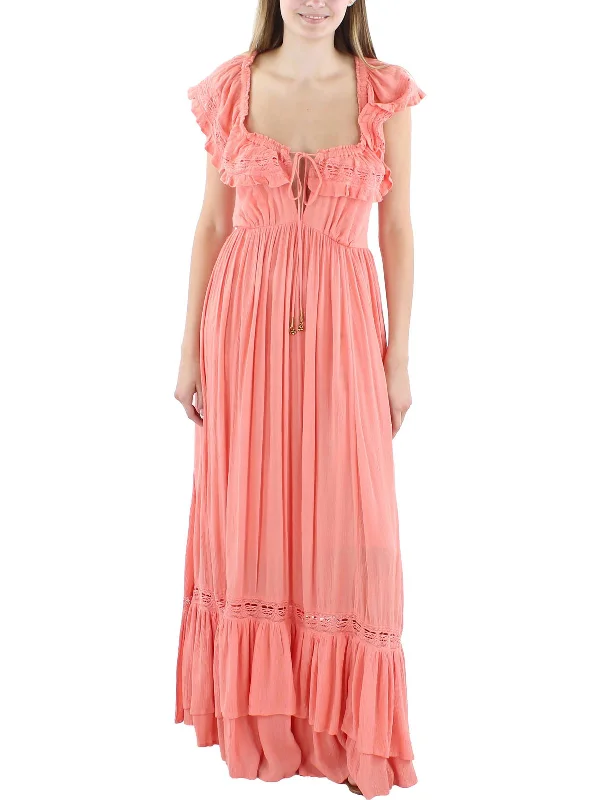 Womens Ruffled Crepe Maxi Dress