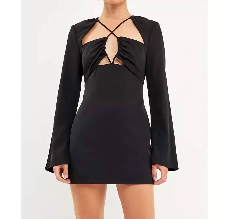 Crossover Straps Fitted Mini Dress In Black