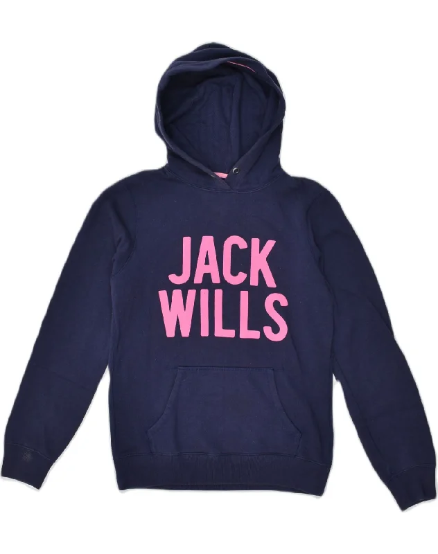 JACK WILLS Womens Graphic Hoodie Jumper UK 10 Small  Navy Blue Cotton