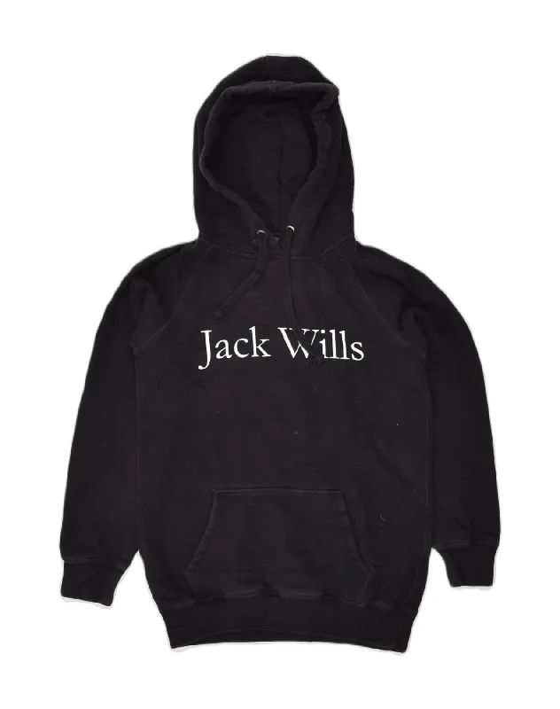 JACK WILLS Womens Graphic Hoodie Jumper UK 6 XS Black Cotton