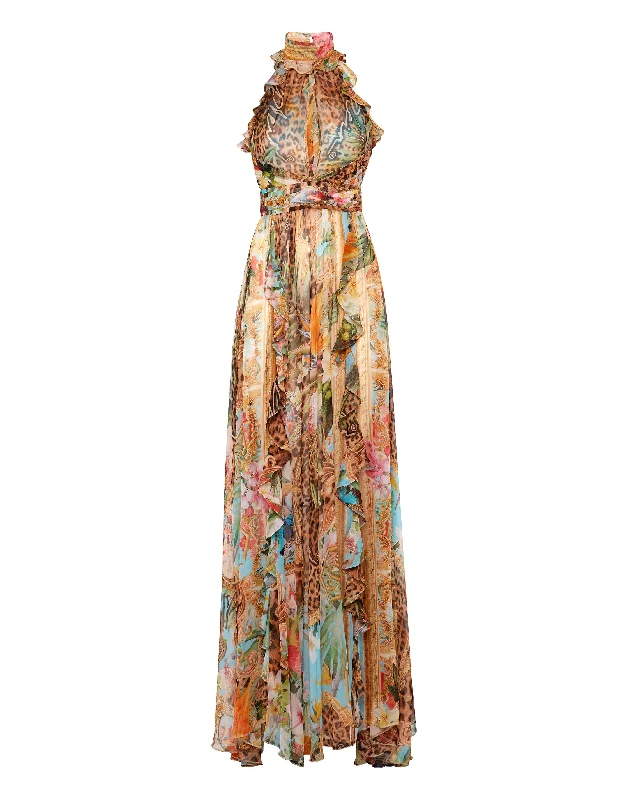 Georgette Long Dress Baroque Flowers