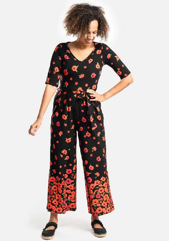 Russo Poppy Border Print Cotton Culotte Leg Jumpsuit