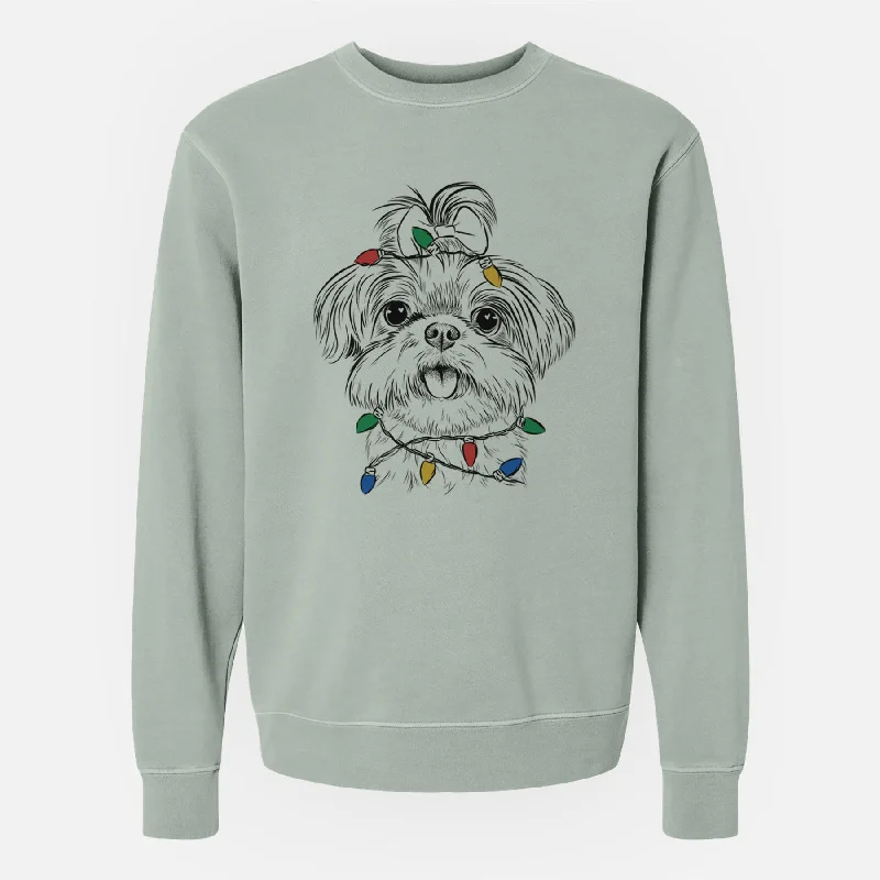 Christmas Lights Pebbles the Shorkie - Unisex Pigment Dyed Crew Sweatshirt