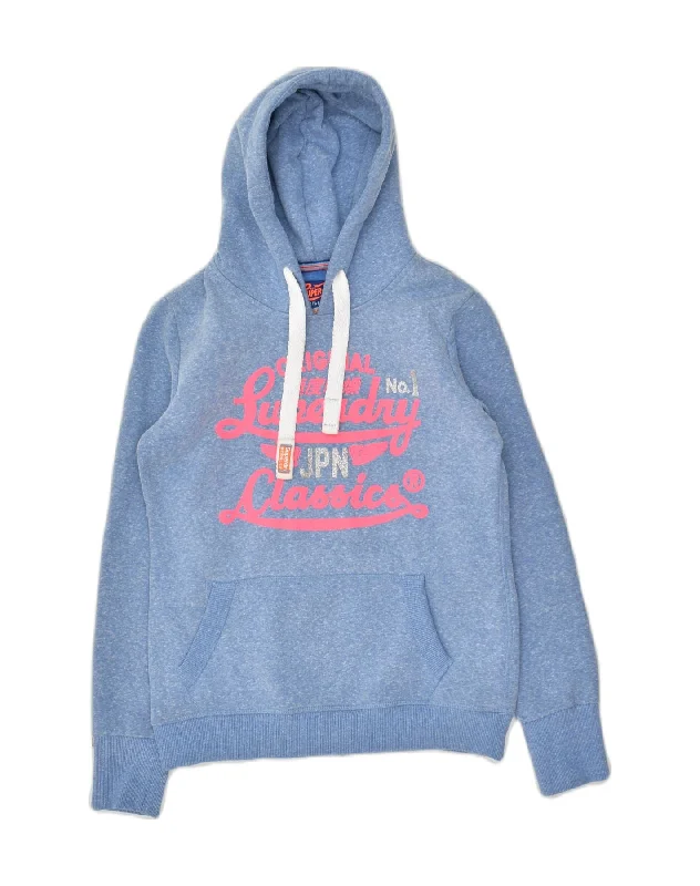 SUPERDRY Womens Graphic Hoodie Jumper UK 12 Medium Blue Polyester