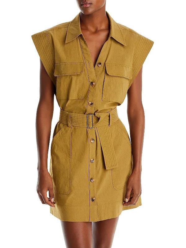 Ava Womens Deep Pocket Nylon Shirtdress