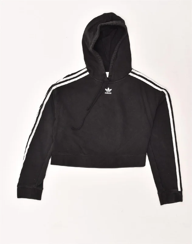 ADIDAS Womens Oversized Crop Hoodie Jumper UK 6 XS Black Cotton