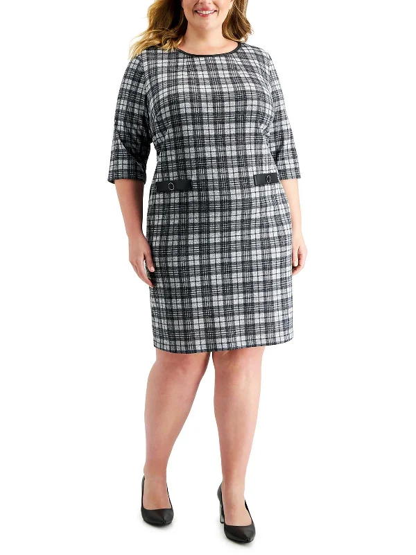 Plus Womens Plaid Polyester Wear To Work Dress