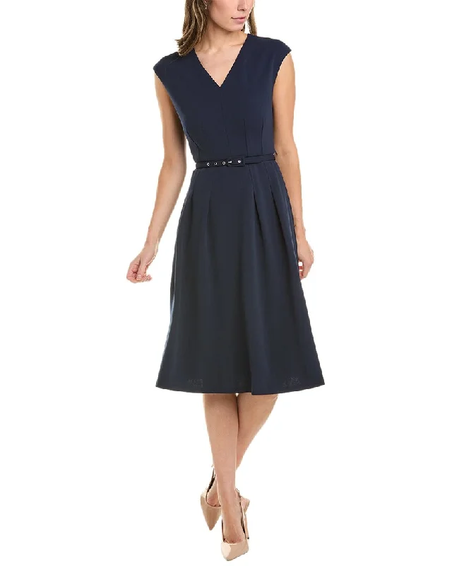 London Times Tucked Midi A-Line Dress