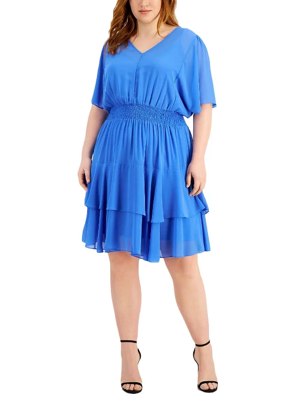 Womens Smocked Calf Midi Dress