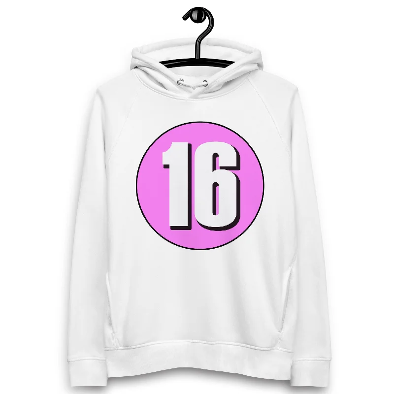 Unisex pullover hoodie: White on Pink 16